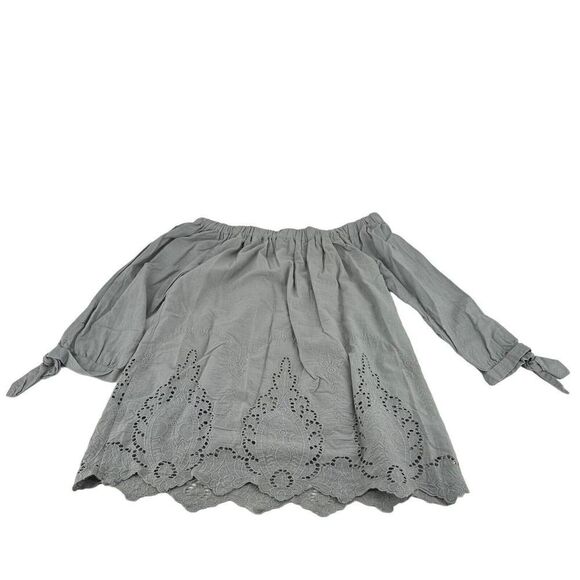 Wishlist Tunic Top Lace Embroidered Trim Off The Shoulder Dusty Blue Size M Boho - Picture 2 of 7